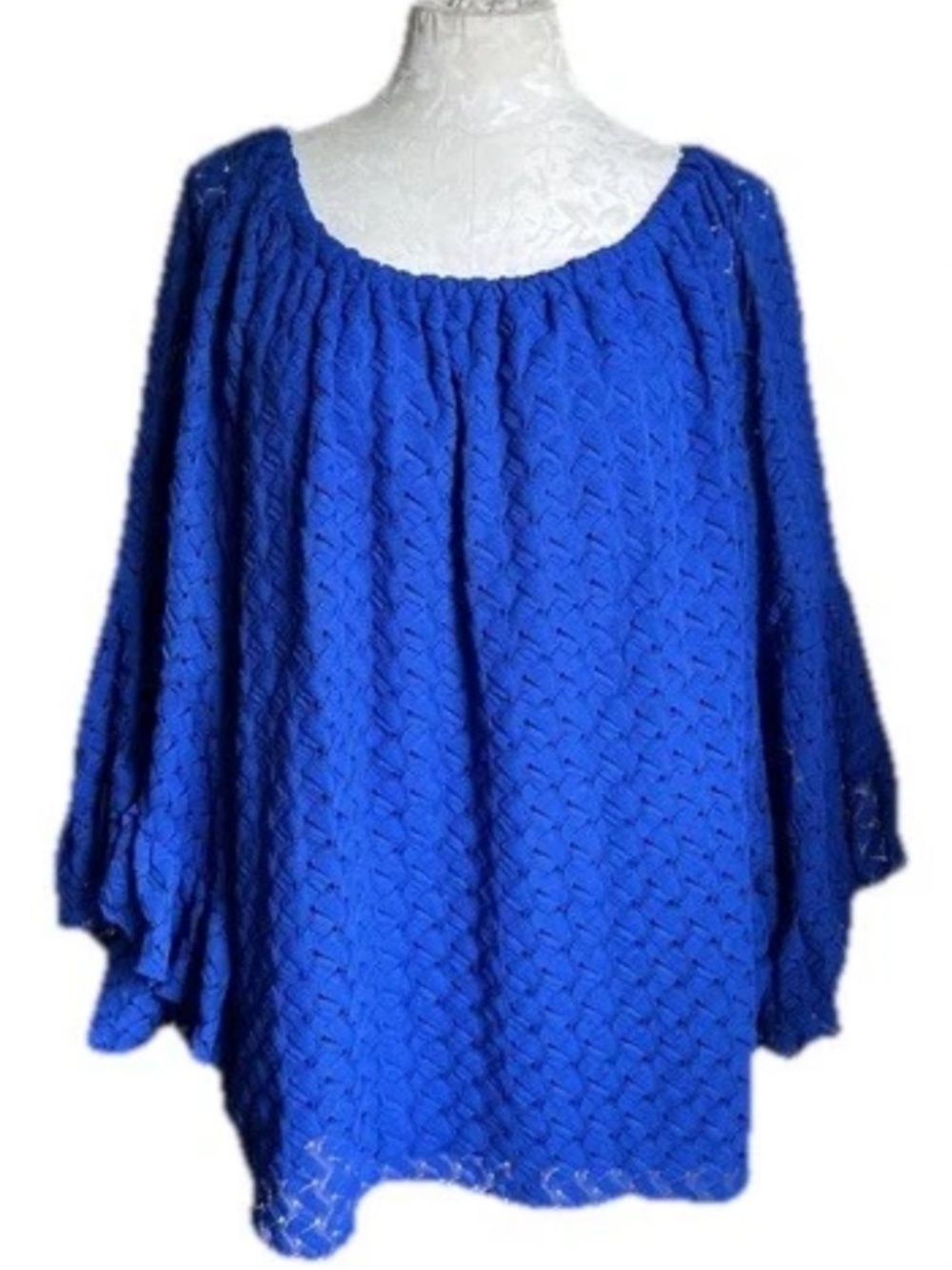 FEVER Royal Blue Crochet Lace Bell Sleeve Boho Blouse Top 3X Plus